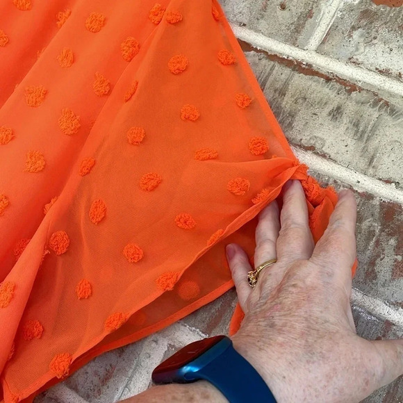 Cato Orange Slit Tie Sleeve Dotted Swiss Blouse - Picture 6 of 11